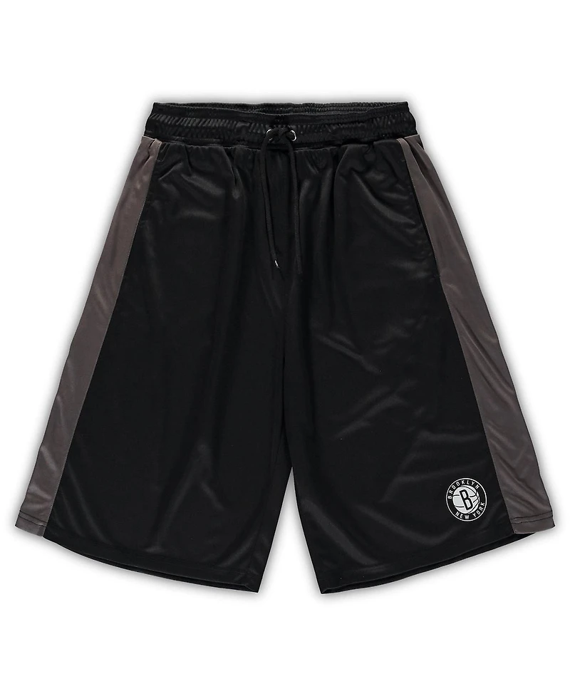 Men's Fanatics Black, Charcoal Brooklyn Nets Big and Tall Performance Shorts