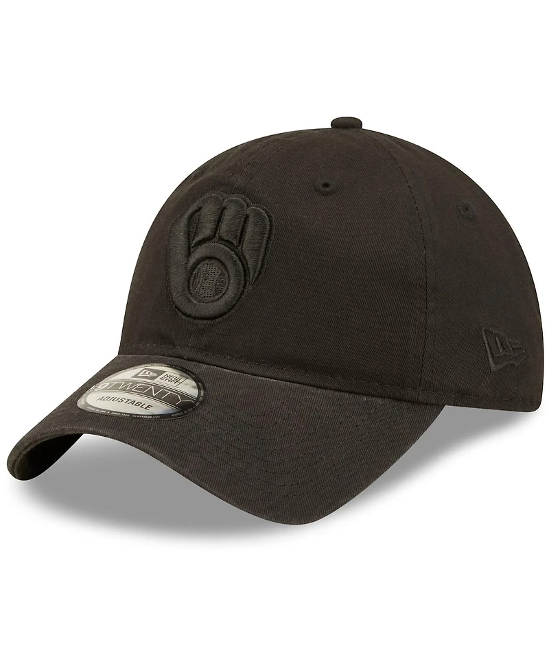 Men's New Era Milwaukee Brewers Black on Black Core Classic 2.0 9TWENTY Adjustable Hat