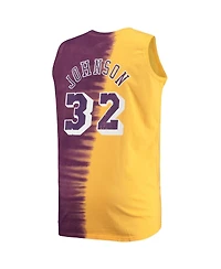 Men's Mitchell & Ness Magic Johnson Purple and Gold Los Angeles Lakers Profile Tie-Dye Player Tank Top