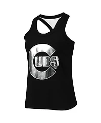 Women's The Wild Collective Black Chicago Cubs Tonal Athleisure Racerback Tank Top