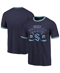 Men's Fanatics Navy Seattle Kraken Buzzer Beater Tri-Blend Ringer T-shirt