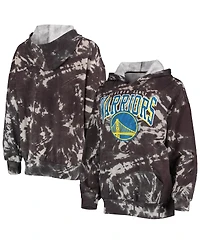 Women's Majestic Threads Black Golden State Warriors Burble Tie-Dye Tri-Blend Pullover Hoodie