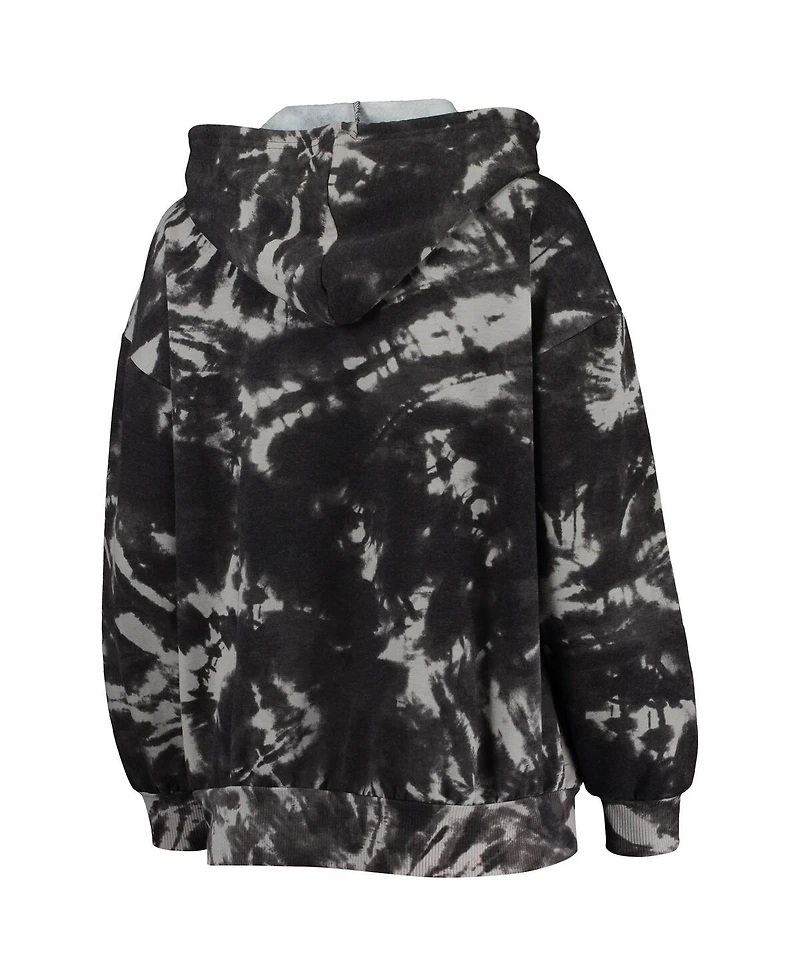 Women's Majestic Threads Black Chicago Bulls Burble Tie-Dye Tri-Blend Pullover Hoodie