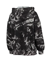 Women's Majestic Threads Black Chicago Bulls Burble Tie-Dye Tri-Blend Pullover Hoodie