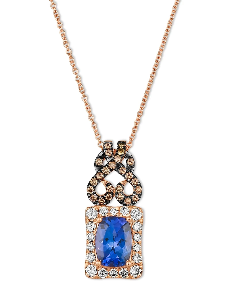 Le Vian Blueberry Tanzanite (1-1/4 ct. t.w.) & Diamond (1/2 ct. t.w.) Scrollwork Halo Adjustable 20" Pendant Necklace in 14k Rose Gold