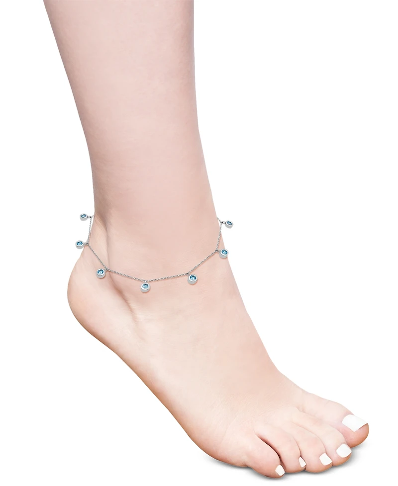 Blue Topaz Bezel Dangle Ankle Bracelet (7/8 ct. t.w.) in Sterling Silver