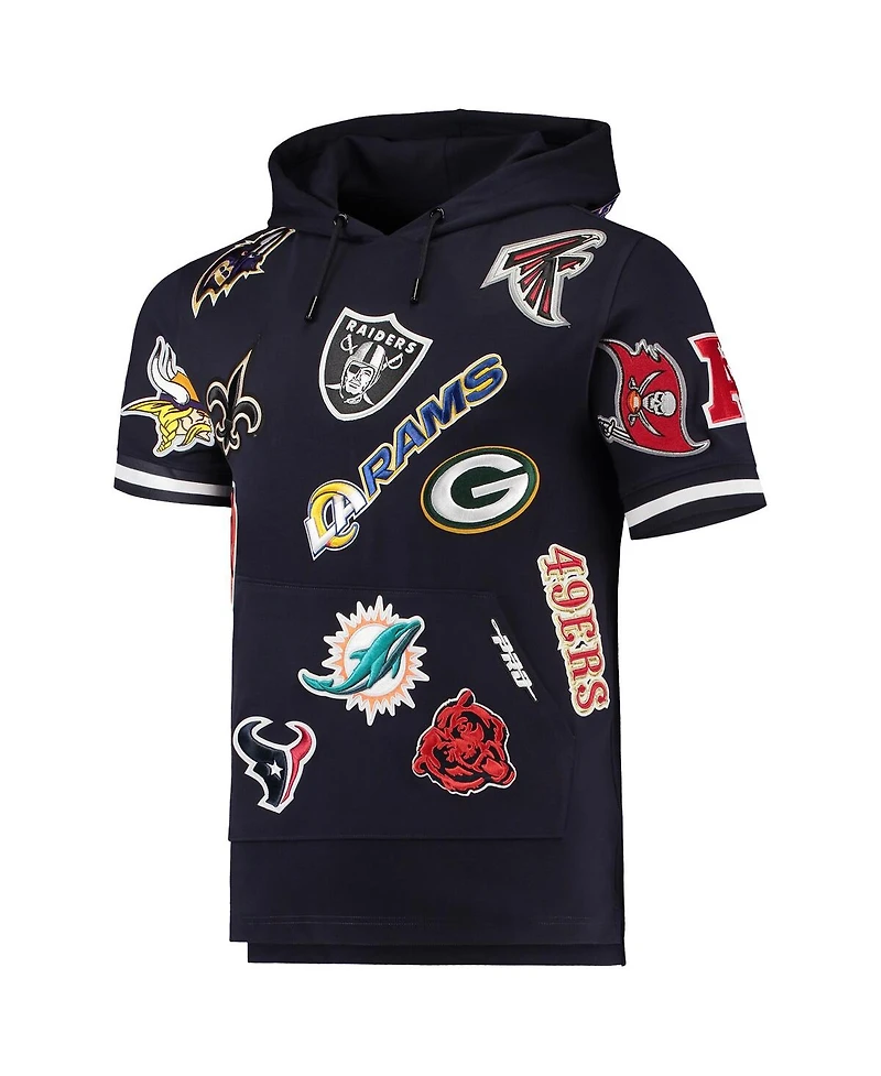 Men's Pro Standard Navy Nfl League Wordmark Short Sleeve Pullover Hoodie