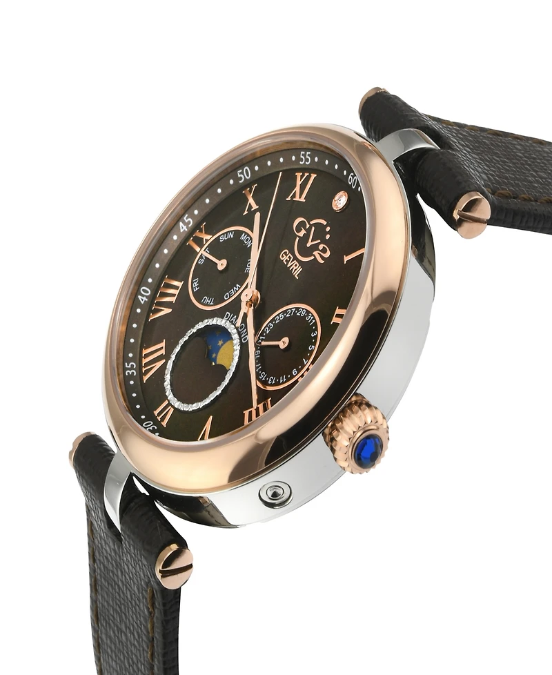 Gevril Women's Florence Swiss Quartz Italian Brown Leather Strap Watch 36mm