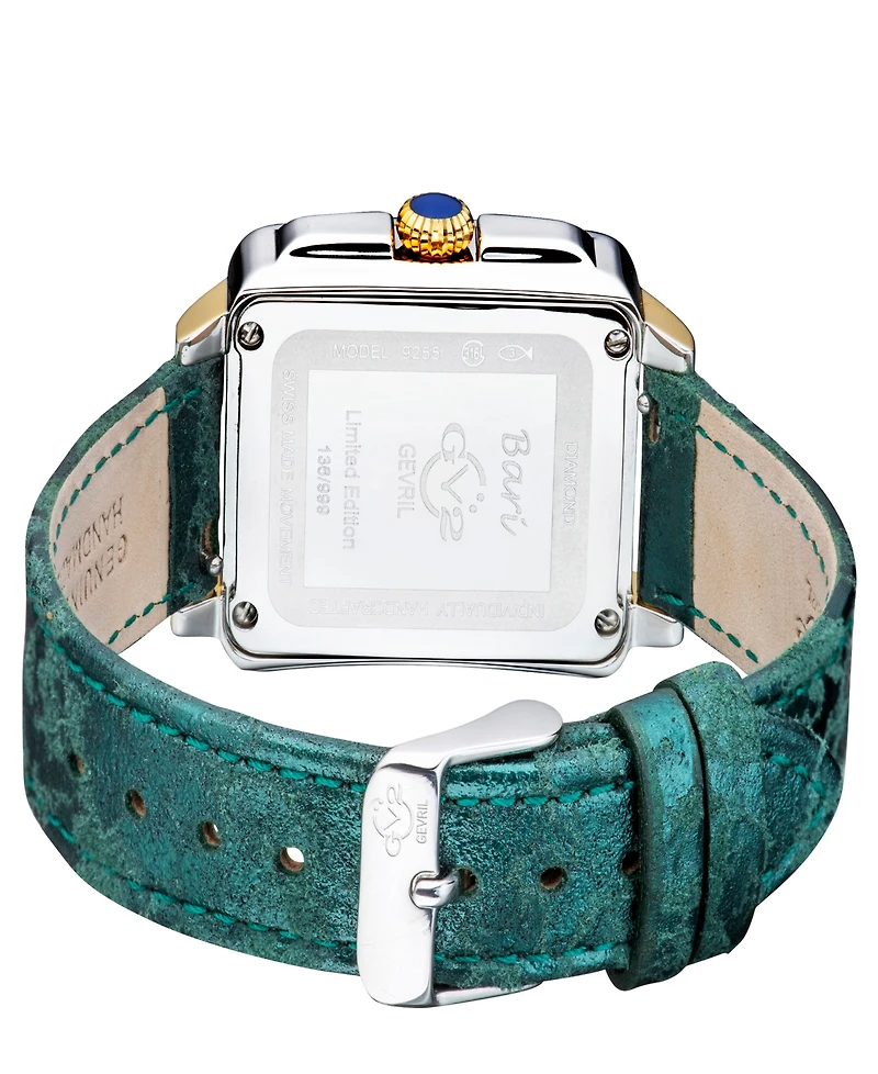 Gevril Women's Bari Tortoise Swiss Quartz Italian Green Leather Strap Watch 34mm