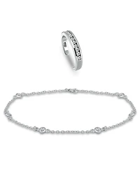 Giani Bernini Cubic Zirconia Channel Set 18K Rose Gold and Gold Over Silver, Sterling Silver Toe Ring with Station Anklet Set, 2 Piece