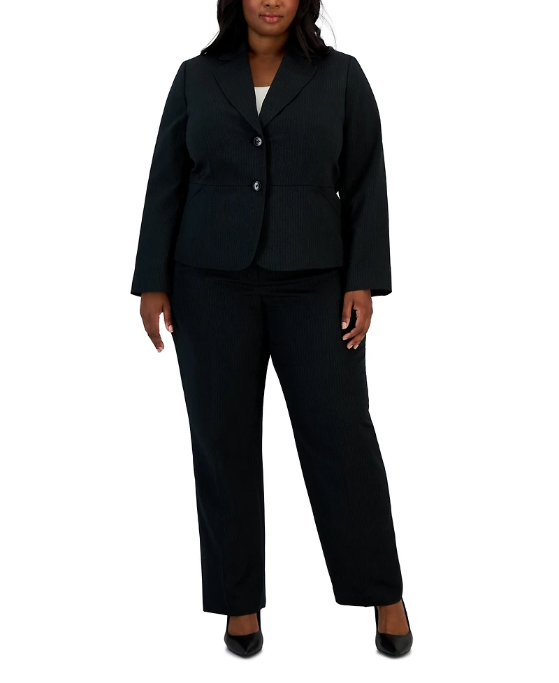 Le Suit Plus Two-Button Pinstriped Pantsuit