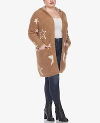 White Mark Plus Hooded Open Front Sherpa Sweater