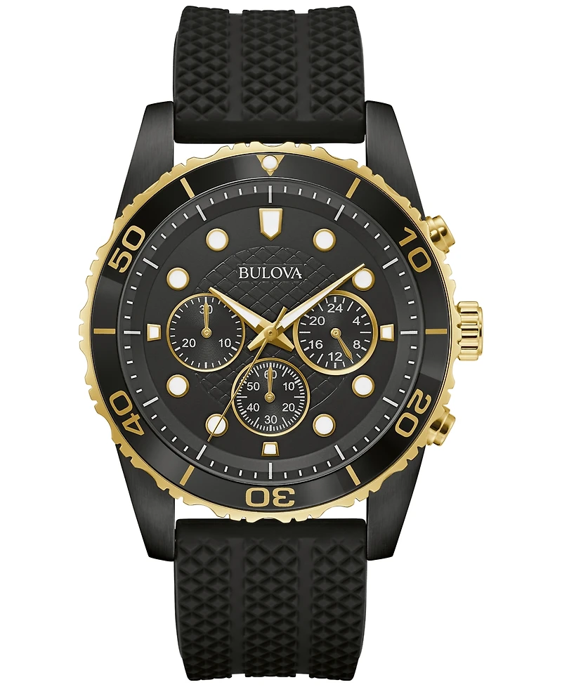 Bulova Men's Chronograph Classic Black Silicone Strap Watch 43mm