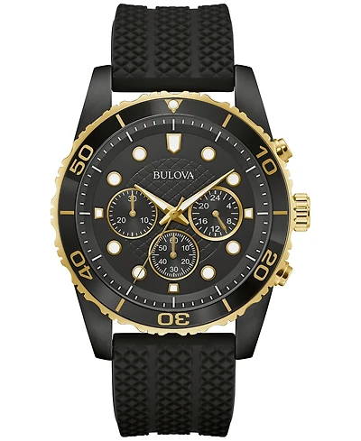 Bulova Men's Chronograph Classic Black Silicone Strap Watch 43mm