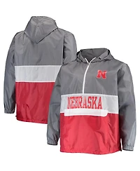 Men's Fanatics Gray, Scarlet Nebraska Huskers Big and Tall Water-Resistant Half-Zip Hoodie