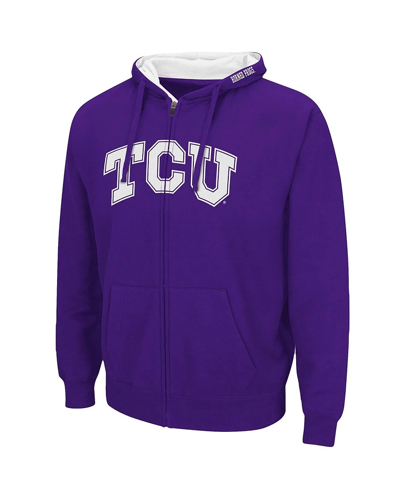Men's Colosseum Purple Tcu Horned Frogs Arch and Logo 3.0 Full-Zip Hoodie