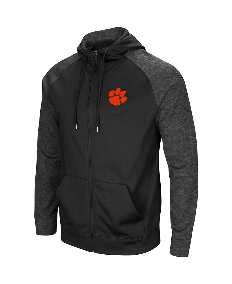 Men's Colosseum Black Clemson Tigers Big and Tall Blackout Raglan Full-Zip Hoodie
