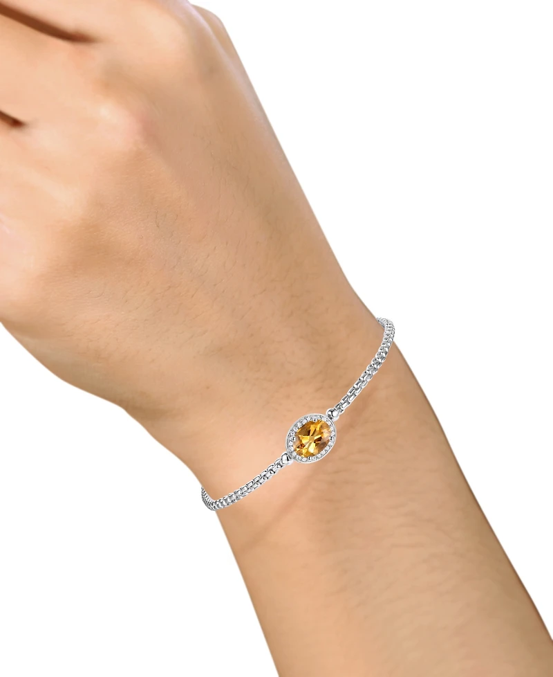 Amethyst (1-1/10 ct. t.w.) & Lab-Grown White Sapphire (1/10 ct. t.w.) Halo Link Bracelet in Sterling Silver (Also in Blue Topaz, Citrine & Mystic Topa