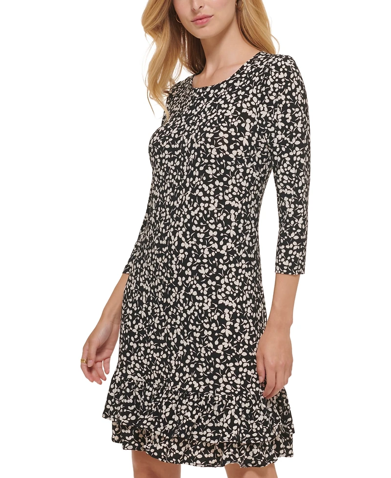 Women's Floral-Print Shift Dress with Ruffled Hem