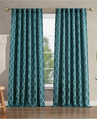 Jessica Simpson Lynee Textured Diamond Patterned Blackout Back-Tab Window Curtain Panel Pair with Tiebacks, 52" x 84"