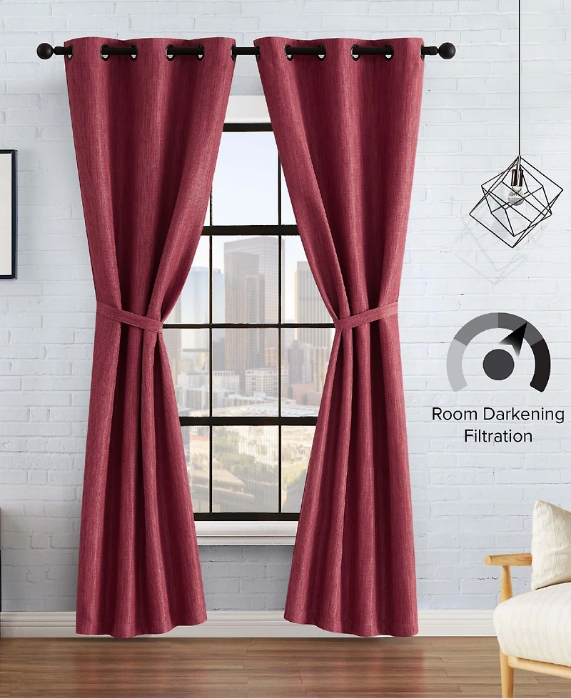 Lucky Brand Solana Thermal Woven Room Darkening Grommet Window Curtain Panel Pair with Tiebacks, 38" x 96"