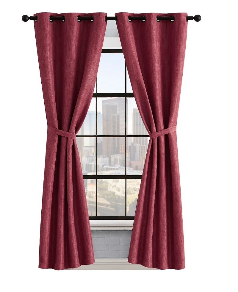 Lucky Brand Solana Thermal Woven Room Darkening Grommet Window Curtain Panel Pair with Tiebacks, 38" x 96"