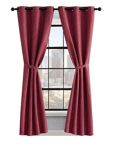 Lucky Brand Solana Thermal Woven Room Darkening Grommet Window Curtain Panel Pair with Tiebacks, 38" x 96"