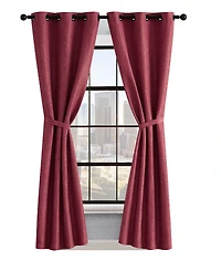 Lucky Brand Solana Thermal Woven Room Darkening Grommet Window Curtain Panel Pair with Tiebacks, 38" x 96"