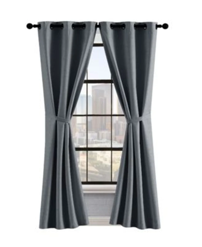Lucky Brand Sondra Textured Leaf Pattern Blackout Grommet Window Curtain Panel Pair With Tiebacks Collection