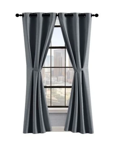 Lucky Brand Sondra Textured Leaf Pattern Blackout Grommet Window Curtain Panel Pair With Tiebacks Collection