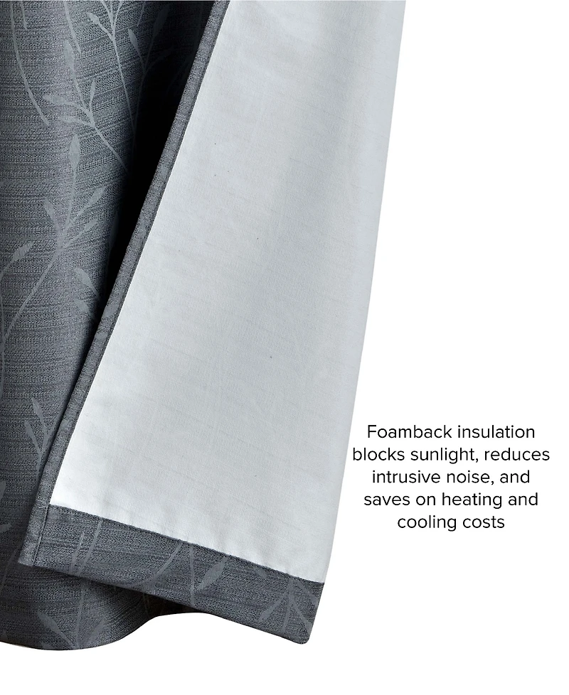 Lucky Brand Sondra Textured Leaf Pattern Blackout Grommet Window Curtain Panel Pair with Tiebacks, 38" x 96"