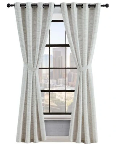 Lucky Brand Sierra Textured Light Filtering Grommet Window Curtain Panel Pair With Tiebacks Collection