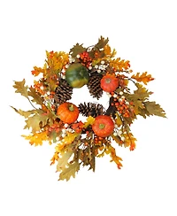 Northlight Fallen Leaves with Pine Cones and Pumpkins Artificial Thanksgiving Wreath, 24"