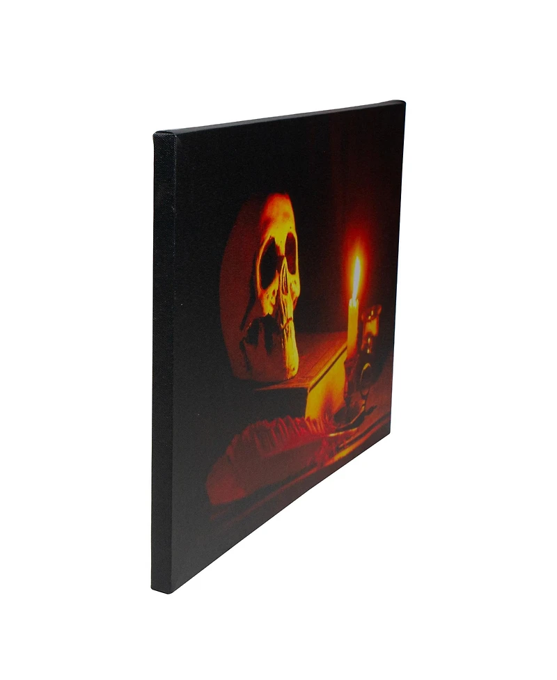 Led Lighted Skull by Flickering Candlelight Halloween Canvas Wall Art, 12" x 15.75"