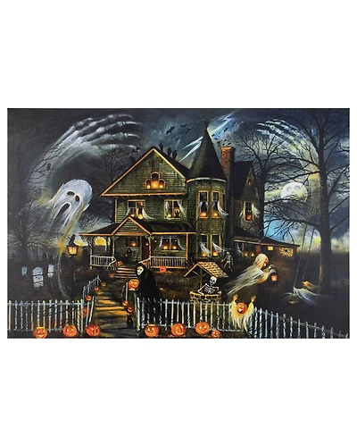 Led Lighted Creepy Haunted House Halloween Canvas Wall Art, 23.5" x 16"