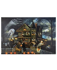 Led Lighted Creepy Haunted House Halloween Canvas Wall Art, 23.5" x 16"