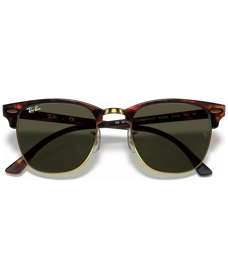 Ray-Ban Unisex Low Bridge Fit Sunglasses, RB3016F Clubmaster Classic 55