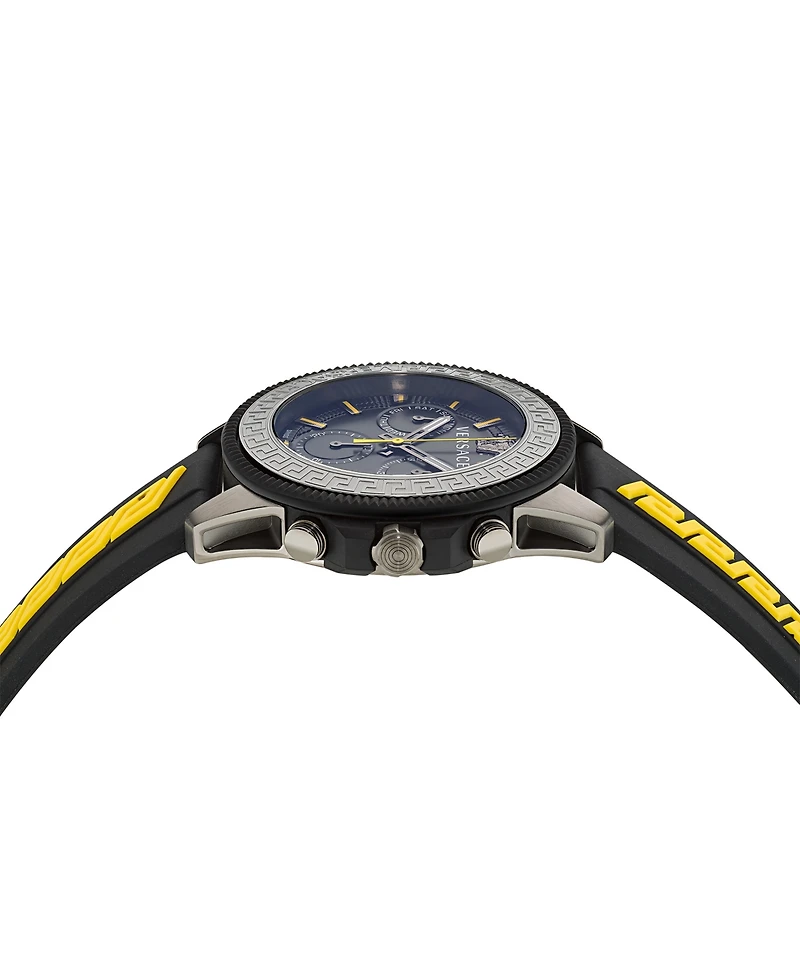 Versace Men's Swiss Chronograph Greca Action Yellow & Black Silicone Strap Watch 45mm