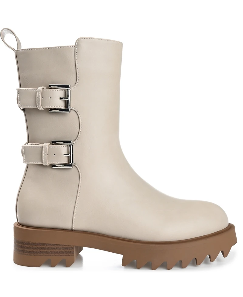 Journee Collection Women's Yasmine Lug Sole Mid Shaft Moto Booties