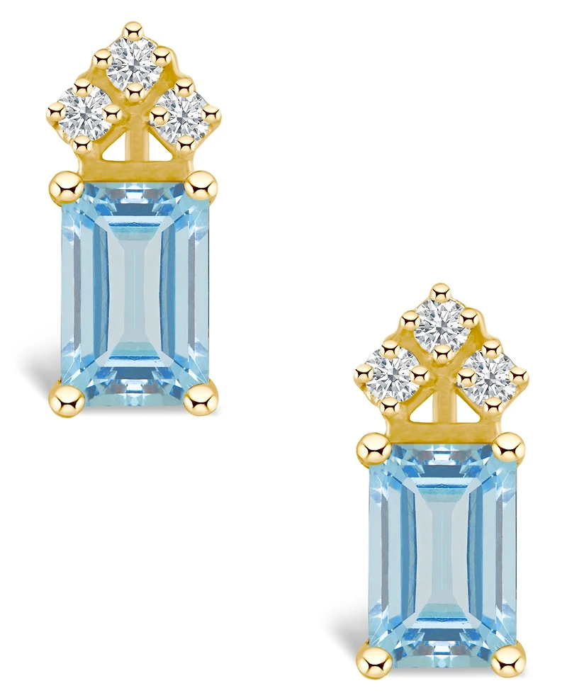 Aquamarine (1 ct. t.w.) and Diamond (1/8 Stud Earrings 14K Yellow Gold or White