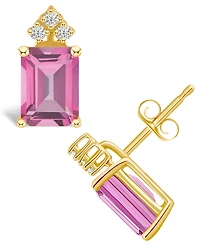 Pink Topaz (4 ct. t.w.) and Diamond (1/8 Stud Earrings 14K Yellow Gold or White