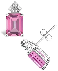 Pink Topaz (4 ct. t.w.) and Diamond (1/8 ct. t.w.) Stud Earrings in 14K Yellow Gold or 14K White Gold