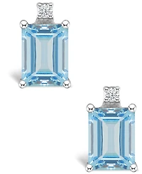 Aquamarine (1 ct. t.w.) and Diamond Accent Stud Earrings in 14K White Gold or 14K Yellow Gold