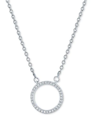 Diamond Accent Circle Pendant Necklace in Sterling Silver, 16" + 2" extender