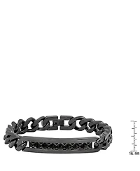 Steeltime Black Ion Plating Thick Cuban Link Chain and Simulated Black Diamonds Id Bracelet