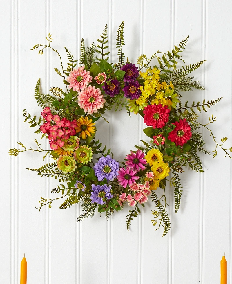Nearly Natural Mixed Flower Wreath
