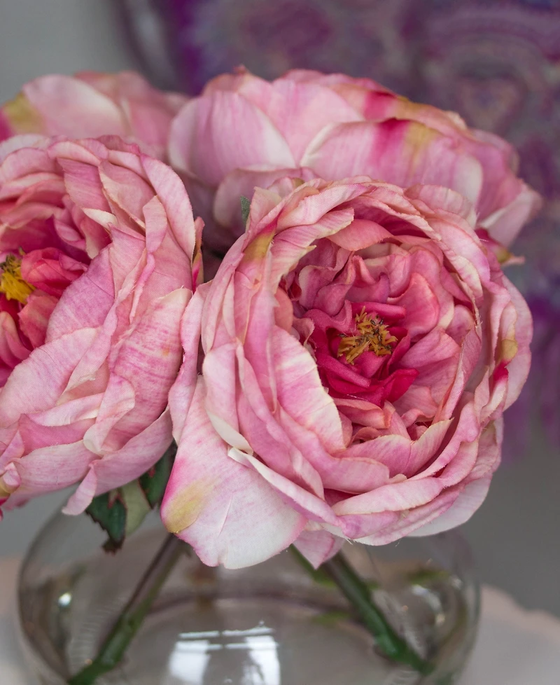 Nearly Natural Fancy Pink Rose Arrangement with Vase
