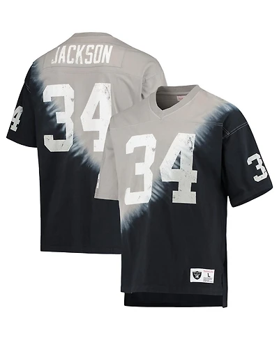 Men's Mitchell & Ness Bo Jackson Black, Silver Las Vegas Raiders Retired Player Name and Number Diagonal Tie-Dye V-Neck T-shirt