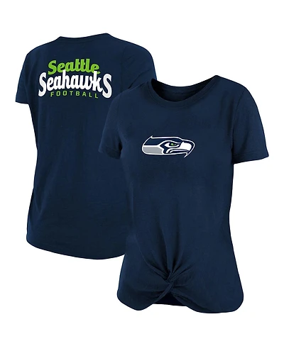Women's New Era College Navy Seattle Seahawks Slub T-shirt with Front Twist Knot