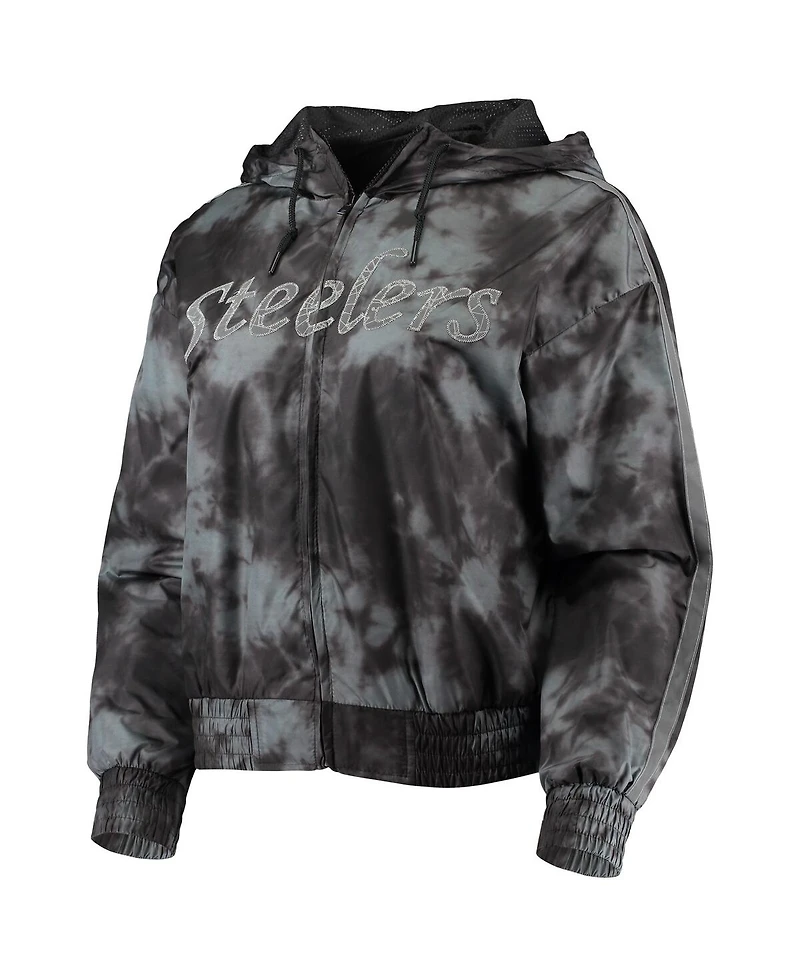 Women's Mitchell & Ness Black Pittsburgh Steelers Galaxy Full-Zip Windbreaker Hoodie Jacket